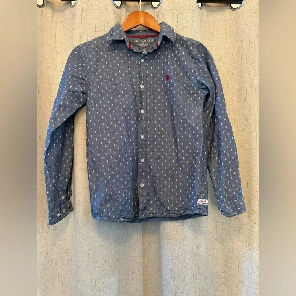 U.S. Polo Association Boys Size L (14/16) long sleeve up down denim shirt.